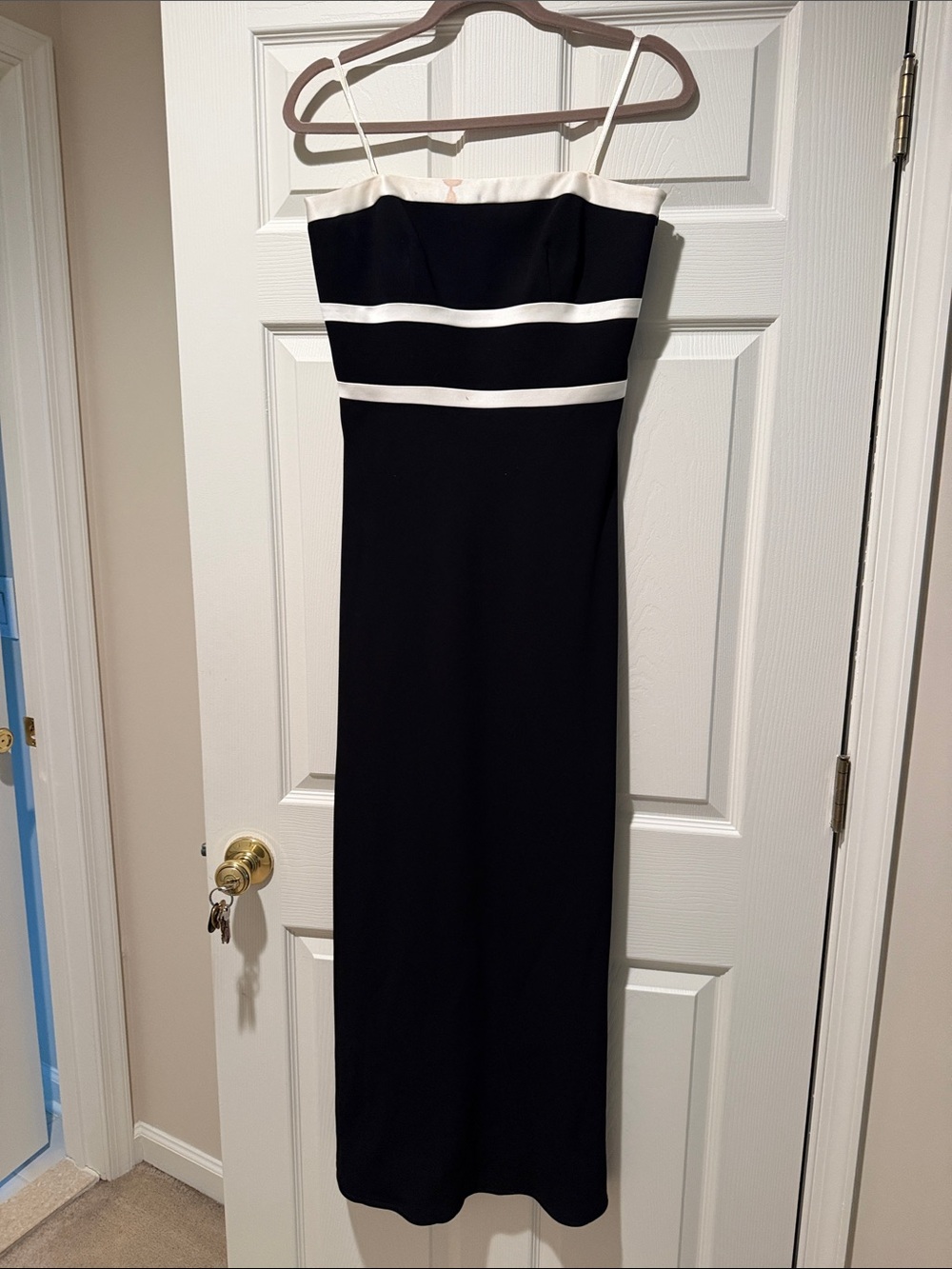 Ann Taylor Black Strapless Gown with White Bands